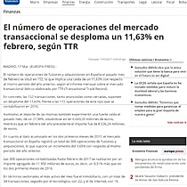 El nmero de operaciones del mercado transaccional se desploma un 11,63% en febrero, segn TTR